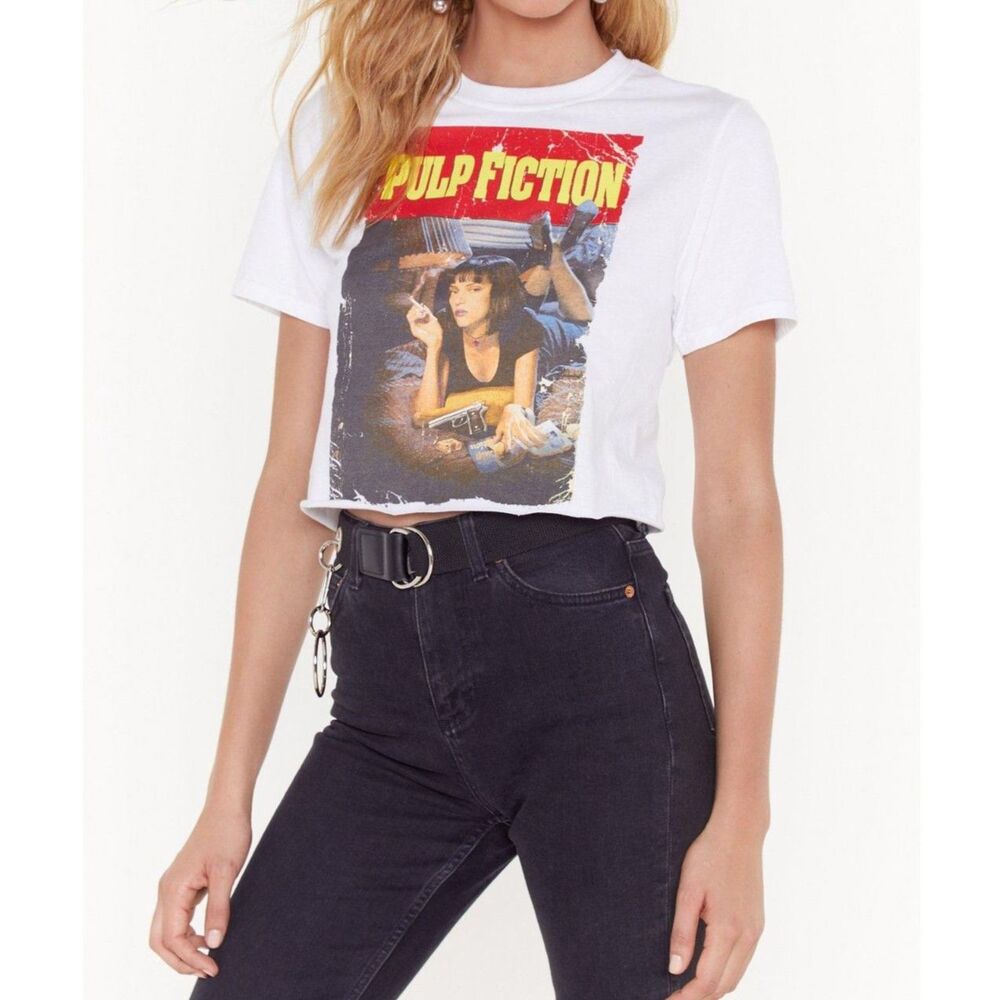 Nasty Gal Pulp Fiction Cropped T-Shirt Graphic Tee Retro 90s Movie Shirt Small